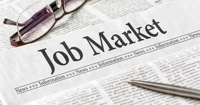 Mondo monthly jobs report cover image of a newspaper with a headline that reads Job Market